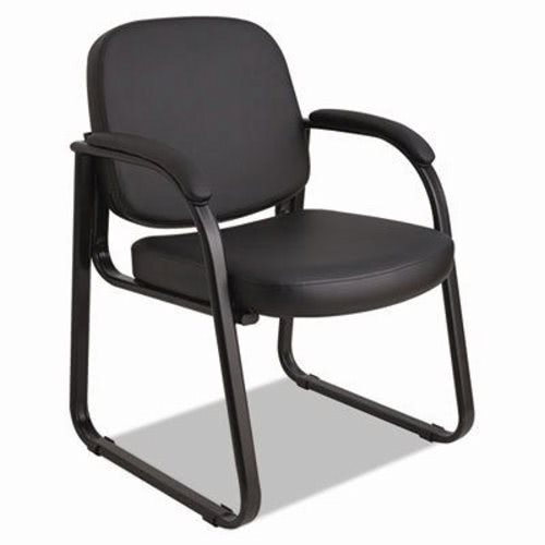 24 x 25 x 35-1/2 Black/Mahogany Frame Lorell Leather Guest Chair LLR68556 