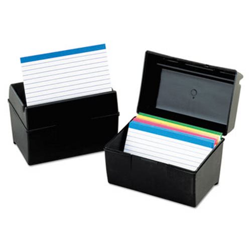 Flip Top File Box Holds 300 3 x 5 Cards Matte Bla... Plastic Index Card Holder 