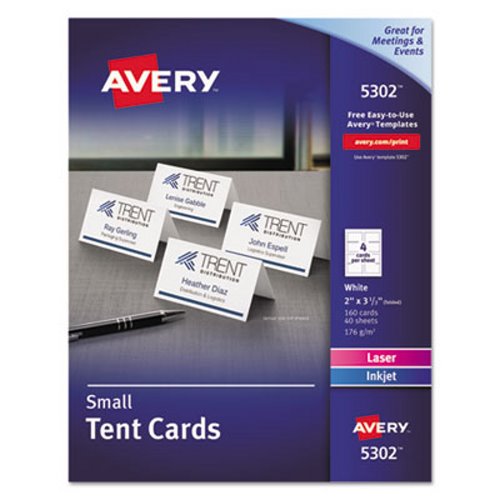 Avery® Tent Cards, White, 2 x 3 1/2, 4 Cards/Sheet, 160 Cards/Box (AVE5302)