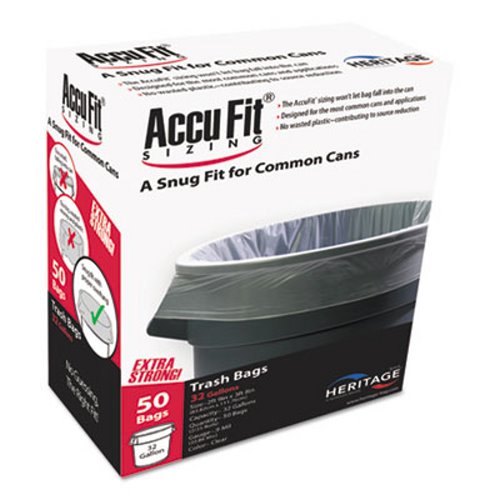 AccuFit Can Liners, 55Gal, 0.9mil, Clear, 40 x 53, 50/Box