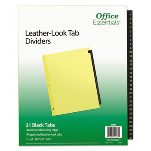 4 Pack Leather-Look Mylar Tab Dividers 12 Month Tabs Letter Black/Gold 