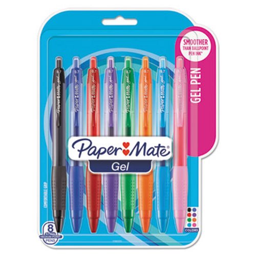 Paper Mate Roller Ball Stick Gel Pen Assorted Ink Medium 8/Pack 1746323 