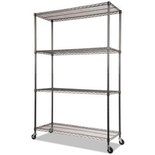 Alera 5-Shelf Wire Shelving Kit with Casters and Shelf Liners, 36w