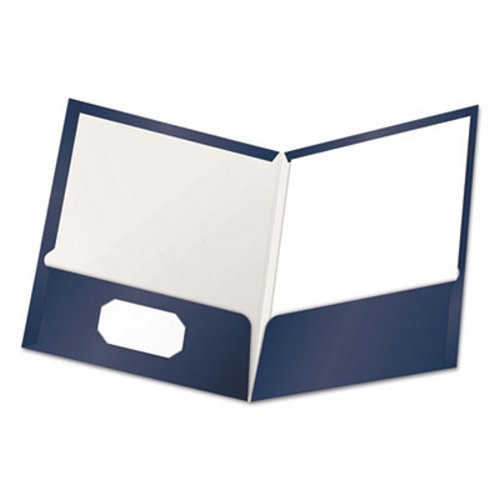 Oxford High Gloss Laminated Paperboard Folder 100-Sheet Capacity Navy 25/Box 