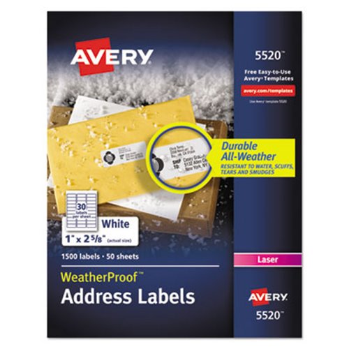 Avery 5520 Weatherproof Address Labels For Laser Printers