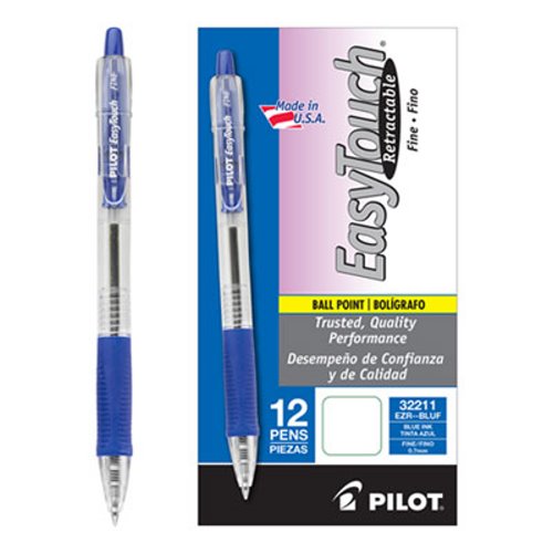 Pilot 32221 Ballpoint Pen,Retract./Refill,1DZ,Medium Pt,CL/Blue Ink