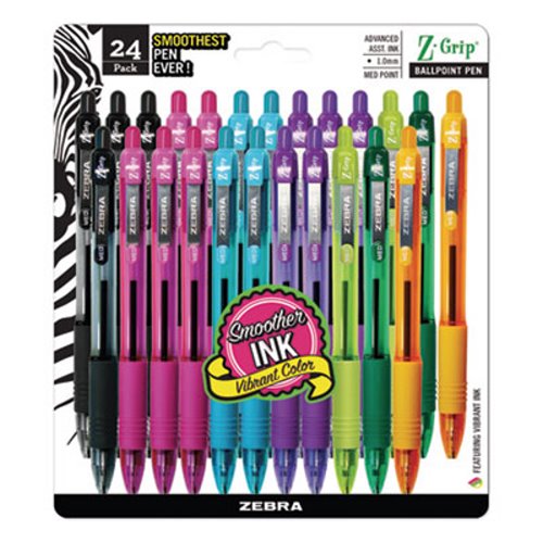 Zebra - Z-Grip Retractable Ballpoint Pen, Black Ink, Medium - 24