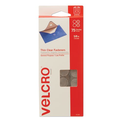Velcro 5/8 Diameter Sticky-Back Hook & Loop Fasteners, Clear, 75/Pack