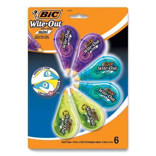 BIC® Wite-Out Brand Mini Correction Tape, Non-Refillable, 0.2 x 314.4,  White Tape, 6/Pack BICWOTMP61WHI