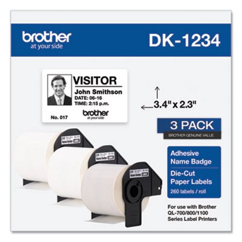 Brother Die-Cut Name Badge Labels, 2.3 x 3.4, White, 260/Roll, 3