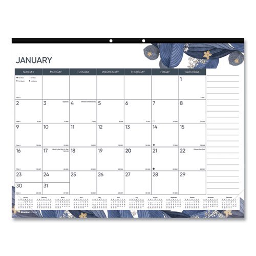 Blueline Desk Pad Calendar, 22 x 17, Gold Detail; Blue/Purple/White