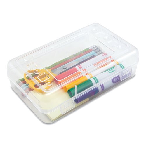 Advantus Gem Polypropylene Pencil Box with Lid, Clear, 8 1/2 x 5 1/2 x