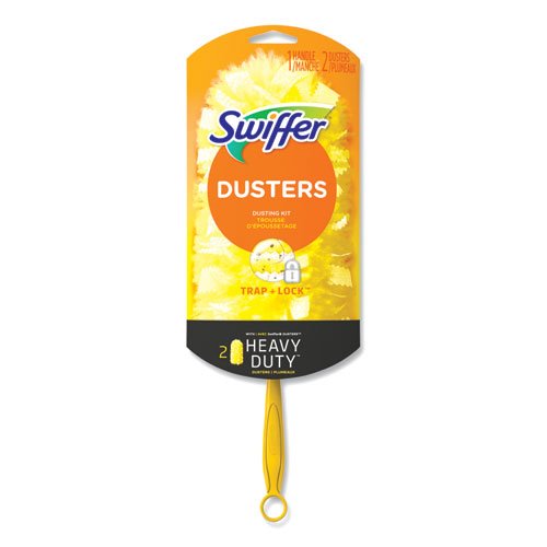 P&G 82074 Swiffer Heavy Duty Duster Kit, 1 Handle & 3 Dusters, Yellow - 6 /  Case