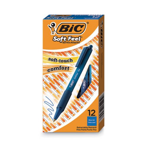 Bic Soft Feel Ballpoint Retractable Pen Blue Ink Medium Dozen