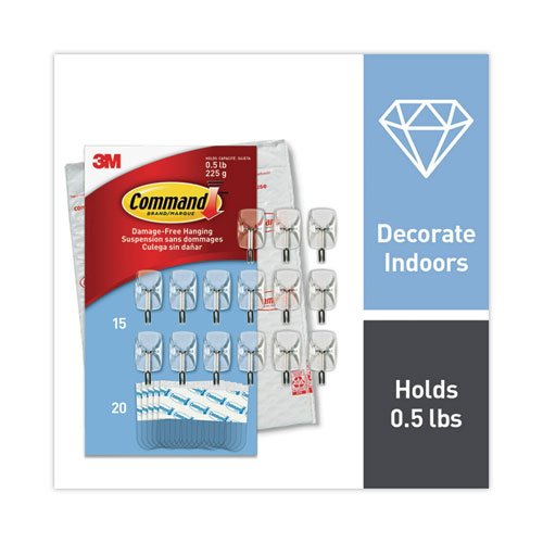 Command Small Wire Hooks, Small, Plastic/Metal, White, 0.5 lb Capacity, 22  Hooks and 24 Strips/Pack MMM1706722NA