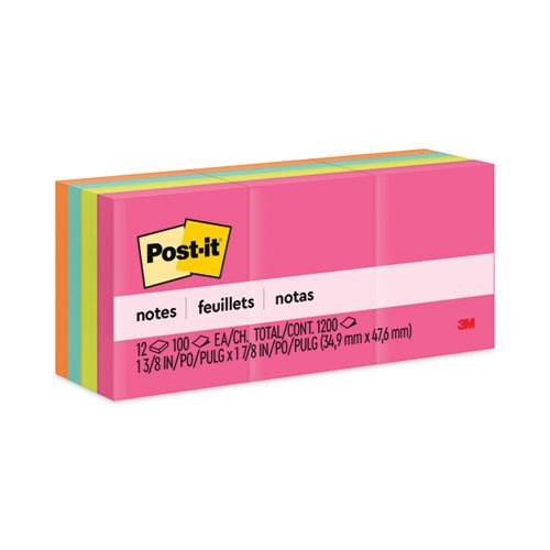 Post-it® Notes, Assorted Neon Colours, 38 mm x 51 mm, Promo Pack, 100  Sheets/Pad, 3 + 1 FREE Pads/Pack