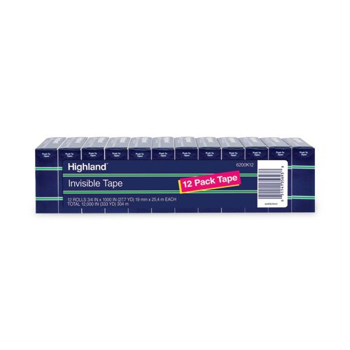 Highland Invisible Tape, 3/4 x 1000, 1 Core, 12/Pack (MMM6200K12)