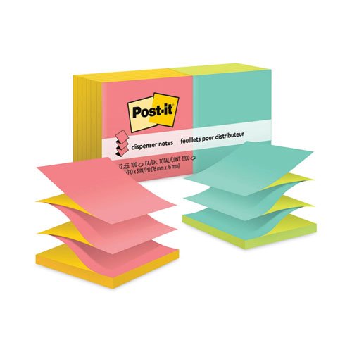 Postit Notes PopUp Refill, 3 x 3, Neon Colors, 12 100 Sheet Pads