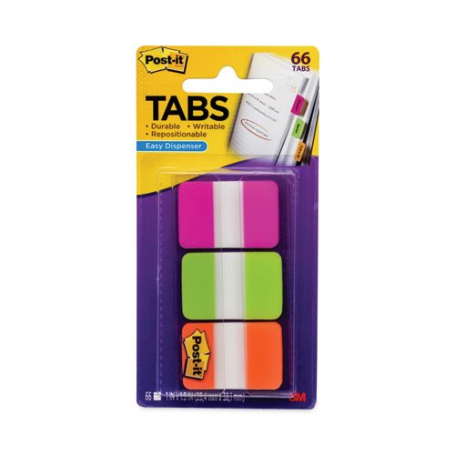 Post-it Tabs File Tabs, 1 x 1 1/2, Blue/Green/Red, 66/Pack