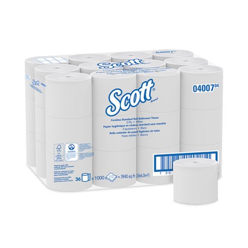 Scott® 04007 Coreless 2-Ply Toilet Paper, 36 Rolls