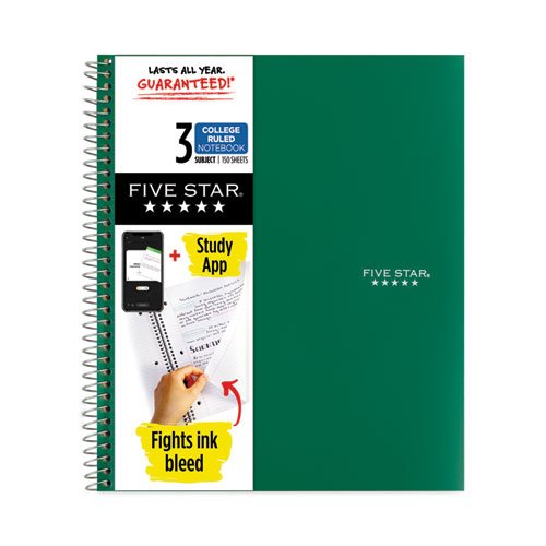 Five Star Spiral Notebooks + Study App, 3 Pack, 1 Subject, College Ruled  Paper, Pockets, 100 Sheets, Home School Supplies for College Student or  K-12