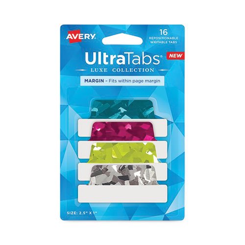 Avery Ultra Tabs Luxe Collection Repositionable Tabs, 1/5-Cut Tabs, Assorted Jewel Prism, 2.5 Wide, 16/Pack