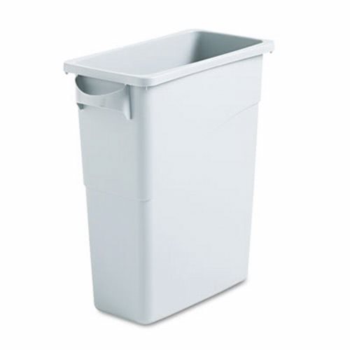 Rubbermaid Commercial Slim Jim Waste Container with Handles Rectangular Plastic 15.9 Gal Light Gray
