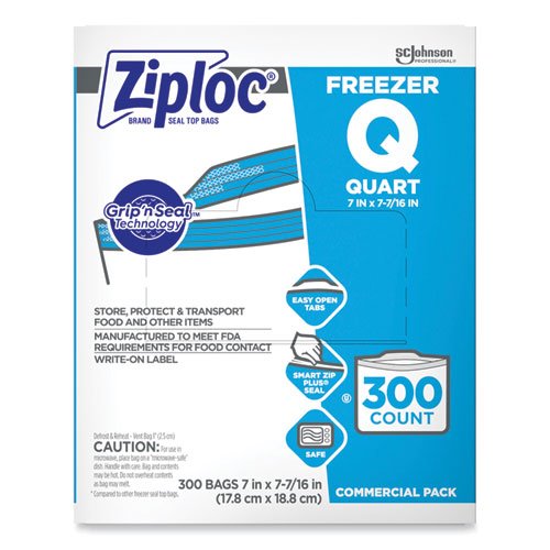 SC Johnson 696187 7 x 7.75 in. 1 qt. 2.7 ml Double Zipper Freezer Bags with Label Clear - 300 per Case
