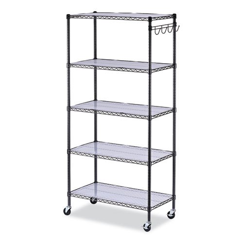 Alera 5-Shelf Wire Shelving Kit with Casters and Shelf Liners, 48w