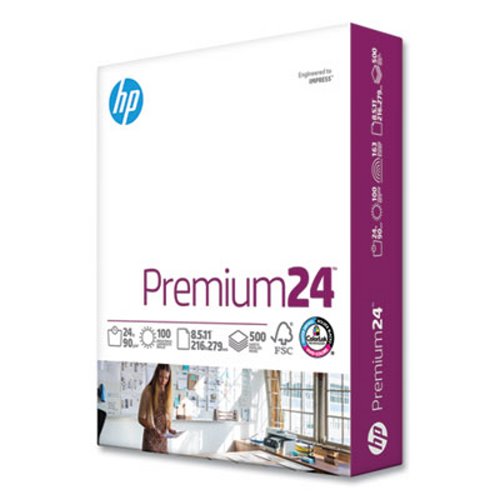 HP Premium24 Multipurpose Paper, 98 Bright, 24 lb, Ultra White, 8-1/2 x  11, 1 Ream, 500 Sheets