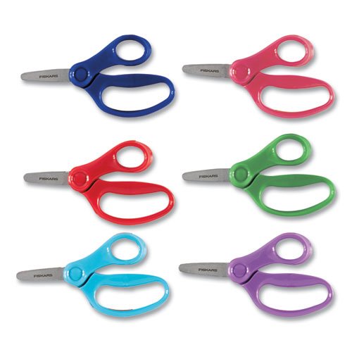 Fiskars Kids/Student Scissors, Rounded Tip, 5 Long, 1.75 Cut Length,  Assorted Straight Handles