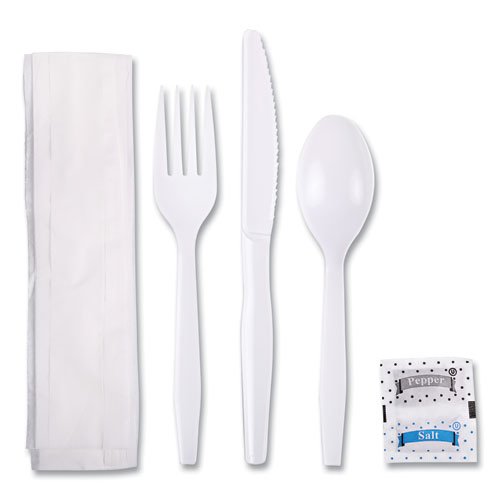 250 Plastic Cutlery Packets - Knife Fork Spoon Napkin Salt Pepper