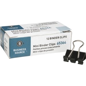 Business Source Binder Clip, Mini, Steel, 1/4" Capacity, 1DZ, Black (BSN65364)