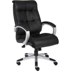 Lorell® Executive Chair, Leather, 27 x 32 x 44-1/2, Black/Silver (LLR62620)