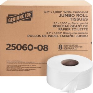 Genuine Joe Jumbo Roll Bath Tissue, 2-Ply, White, 8 Rolls (GJO2506008)