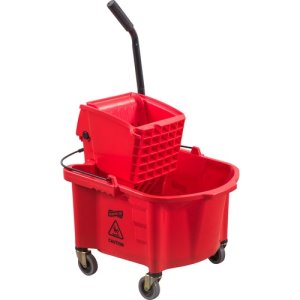 Restaurantware Clean 38 Quart Industrial Mop Bucket, 1 Combo Mop Wringer  Bucket - With Side Press Wringer, Built-In Casters, Yellow Plastic  Commercial