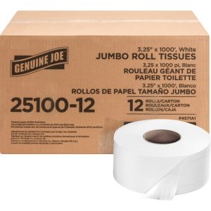 Genuine Joe Jumbo Roll Dispenser Bath Tissue, White, 12 Rolls (GJO2510012)
