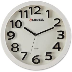 Lorell 13" Round Quartz Wall Clock, Plastic, White, 1 Each (LLR61006)