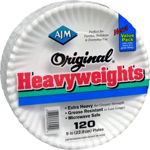 AJM Heavyweights Paper Plates, 9" , 120/PK, White (AJMOH9AJBXWH)
