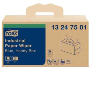 Tork Industrial Paper Wiper, 12.8"x 16.5", Blue, 180 Wipes (TRK13247501)