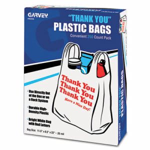"Thank You" Bags, Printed, Plastic, .5mil, 11 x 22, White, 250 Bags (COS063036)