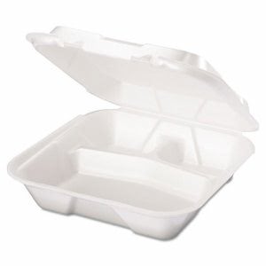 Snap-It Large 3 Compartment Foam Hinged Containers, 200 Containers (GNP SN203)