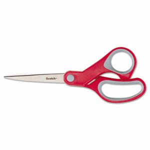 Scotch Multi-Purpose Scissors, Pointed, 8" L, 3-3/8" Cut, Red/Gray (MMM1428)
