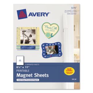 Avery Personal Creations Inkjet Magnet Sheets, 8-1/2 x 11, White, 5/Pk (AVE3270)