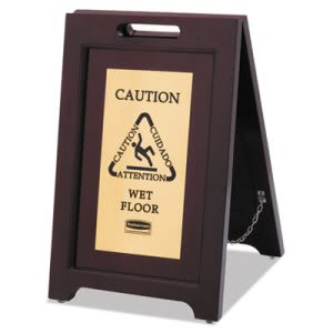 Rubbermaid Executive 2-Sided Multi-Lingual Caution Sign, Brown (RCP1867507)