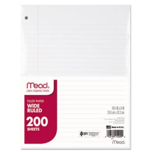 Mead Wide-Rule Filler Paper, 3-Hole Punched, 10-1/2 x 8, 200 Sheets (MEA15200)