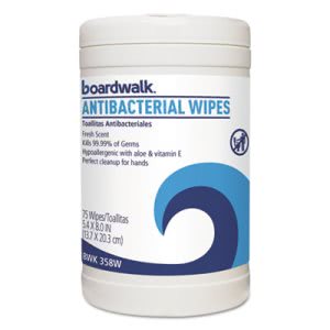 Boardwalk Antibacterial Wipes, 8 x 5 2/5, Fresh Scent, 75/Canister (BWK458WAEA)