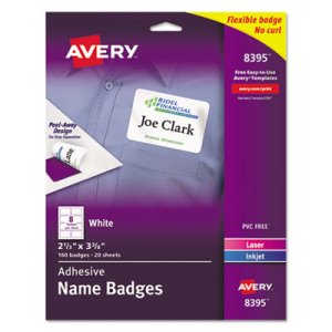 Avery Self-Adhesive Name Badge Labels, White, 160 Labels (AVE8395)