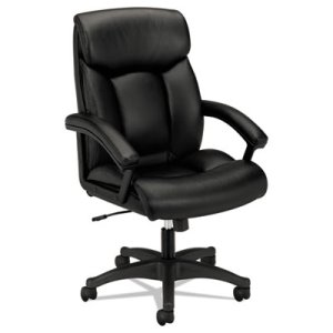 Basyx VL151 Executive High-Back Chair, Black Leather, Each (BSXVL151SB11)