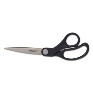 Universal Scissors, 8" Length, Bent Handle, Stainless Steel, Black (UNV92010)